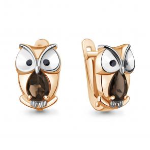 Серьги из золочёного серебра AQUAMARINE с кварцем и ювелирным кристаллом А45026901Ч-пк фото