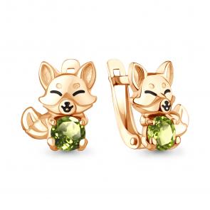 Серьги из золочёного серебра AQUAMARINE с хризолитом и эмалью А45027007-п фото