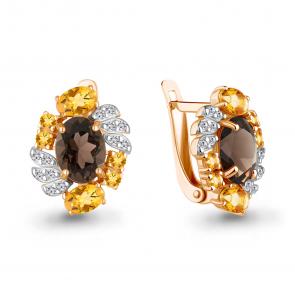 Серьги из золочёного серебра AQUAMARINE с фианитом, цитрином и кварцем А45027135А-п фото
