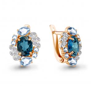 Серьги из золочёного серебра AQUAMARINE с топазом, фианитом и Лондон топазом А45027162А-п фото
