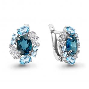 Серебряные серьги AQUAMARINE с топазом, фианитом и Лондон топазом А45027162А фото
