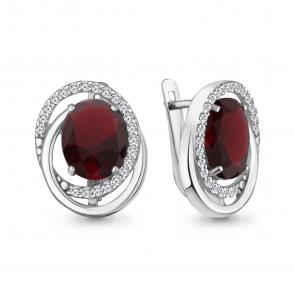 Серебряные серьги AQUAMARINE с фианитом и гранатом А45027485А фото