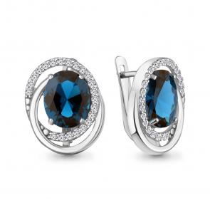 Серебряные серьги AQUAMARINE с фианитом и Лондон топазом А45027493А фото