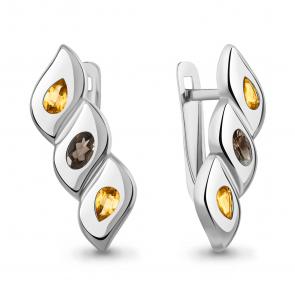 Серебряные серьги AQUAMARINE с цитрином и кварцем А45027635 фото