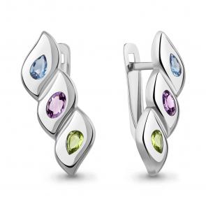 Серебряные серьги AQUAMARINE с топазом, аметистом и хризолитом А45027640 фото