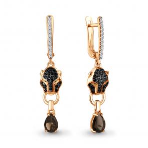 Серьги из золочёного серебра AQUAMARINE с фианитом, кварцем, гидротермальным изумрудом и ювелирным кристаллом А45027701АГЧ-п фото