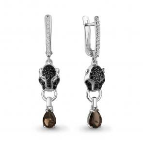 Серебряные серьги AQUAMARINE с фианитом, кварцем, гидротермальным изумрудом и ювелирным кристаллом А45027701АГЧ фото