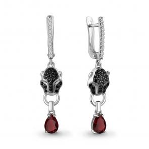 Серебряные серьги AQUAMARINE с фианитом, гранатом, гидротермальным изумрудом и ювелирным кристаллом А45027703АГЧ фото