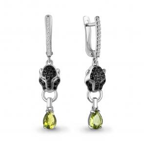 Серебряные серьги AQUAMARINE с фианитом, хризолитом, гидротермальным изумрудом и ювелирным кристаллом А45027707АГЧ фото