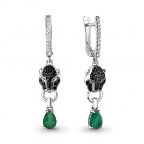 Серебряные серьги AQUAMARINE с фианитом, агатом, гидротермальным изумрудом и ювелирным кристаллом А45027709АГЧ фото
