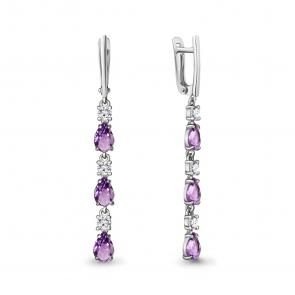 Серебряные серьги AQUAMARINE с фианитом и аметистом А45027804А фото