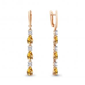 Серьги из золочёного серебра AQUAMARINE с фианитом и цитрином А45027806А-п фото