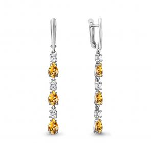 Серебряные серьги AQUAMARINE с фианитом и цитрином А45027806А фото