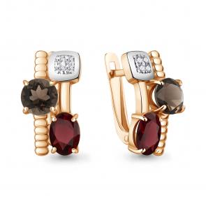 Серьги из золочёного серебра AQUAMARINE с фианитом, гранатом и кварцем А45028136А-пк фото