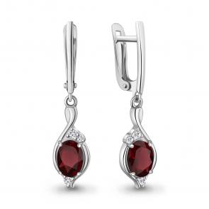 Серебряные серьги AQUAMARINE с фианитом и гранатом А45028203А фото