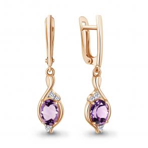 Серьги из золочёного серебра AQUAMARINE с фианитом и аметистом А45028204А-п фото