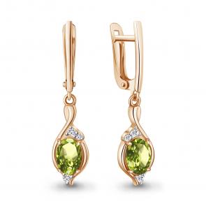 Серьги из золочёного серебра AQUAMARINE с фианитом и хризолитом А45028207А-п фото