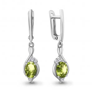 Серебряные серьги AQUAMARINE с фианитом и хризолитом А45028207А фото