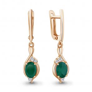 Серьги из золочёного серебра AQUAMARINE с фианитом и агатом А45028209А-п фото