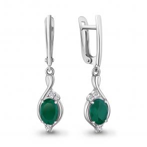 Серебряные серьги AQUAMARINE с фианитом и агатом А45028209А фото