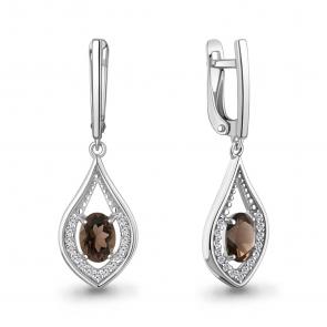 Серебряные серьги AQUAMARINE с фианитом и кварцем А45028401А фото