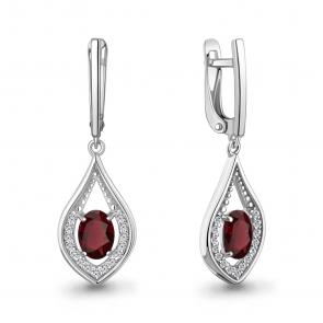 Серебряные серьги AQUAMARINE с фианитом и гранатом А45028403А фото