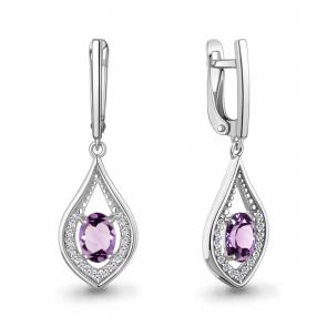 Серебряные серьги AQUAMARINE с фианитом и аметистом А45028404А фото