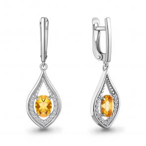 Серебряные серьги AQUAMARINE с фианитом и цитрином А45028406А фото