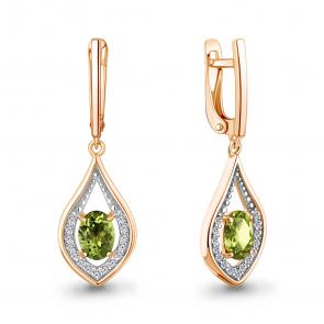 Серьги из золочёного серебра AQUAMARINE с фианитом и хризолитом А45028407А-пк фото