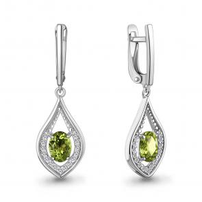 Серебряные серьги AQUAMARINE с фианитом и хризолитом А45028407А фото