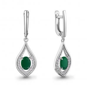 Серебряные серьги AQUAMARINE с фианитом и агатом А45028409А фото