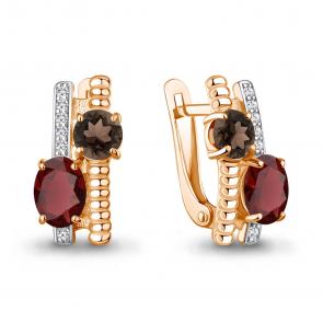 Серьги из золочёного серебра AQUAMARINE с фианитом, гранатом и кварцем А45028636А-п фото
