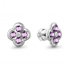 Серебряные серьги AQUAMARINE с фианитом и аметистом А45028704А фото