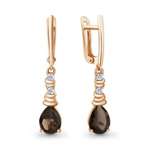 Серьги из золочёного серебра AQUAMARINE с фианитом и кварцем А45028801А-п фото