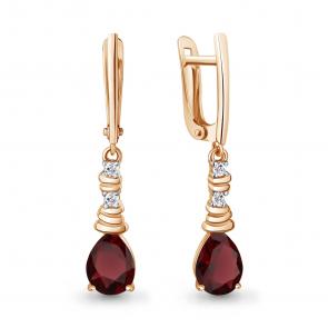 Серьги из золочёного серебра AQUAMARINE с фианитом и гранатом А45028803А-п фото