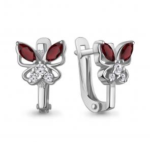 Серебряные серьги AQUAMARINE с фианитом и гранатом А45028903А фото