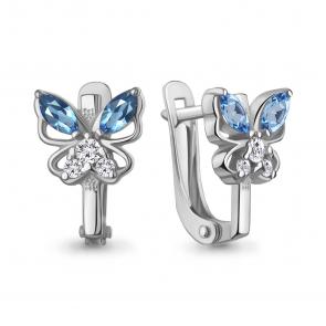 Серебряные серьги AQUAMARINE с топазом и фианитом А45028905А фото