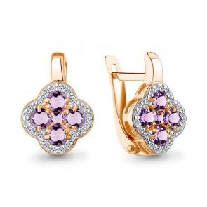 Серьги из золочёного серебра AQUAMARINE с фианитом и аметистом А45029304А-п фото