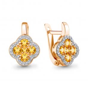 Серьги из золочёного серебра AQUAMARINE с фианитом и цитрином А45029306А-п фото