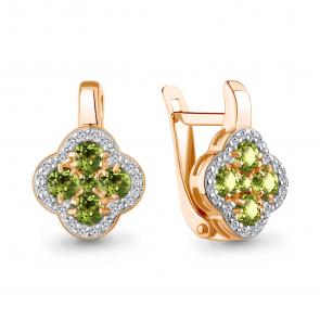 Серьги из золочёного серебра AQUAMARINE с фианитом и хризолитом А45029307А-п фото