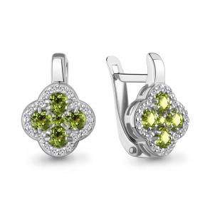 Серебряные серьги AQUAMARINE с фианитом и хризолитом А45029307А фото