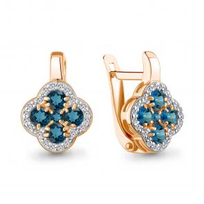 Серьги из золочёного серебра AQUAMARINE с фианитом и Лондон топазом А45029308А-п фото