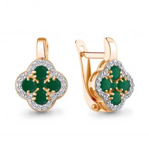 Серьги из золочёного серебра AQUAMARINE с фианитом и агатом А45029309А-п фото