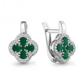 Серебряные серьги AQUAMARINE с фианитом и агатом А45029309А фото