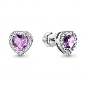 Серебряные серьги AQUAMARINE с фианитом и аметистом А45029504А фото