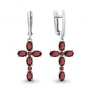 Серебряные серьги-кресты AQUAMARINE с гранатом А45029603 фото
