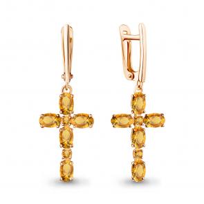 Серьги-кресты из золочёного серебра AQUAMARINE с цитрином А45029606-п фото