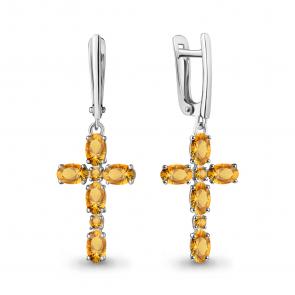 Серебряные серьги-кресты AQUAMARINE с цитрином А45029606 фото