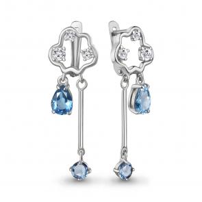 Серебряные серьги AQUAMARINE с топазом и фианитом А45029705А фото