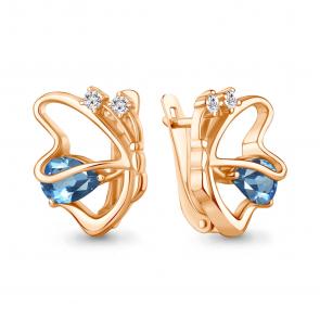 Серьги из золочёного серебра AQUAMARINE с топазом и фианитом А45029805А-п фото